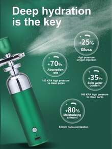 Portable High Pressure Oxygen Injection Device For Home Use, Rechargeable Nano Sprayer For Skin Moisturizing, No Needle Water Oxygen Beauty Instrument, Suitable For Model Coloring, Nail Art And Tattoo, Long Green Version - Green - View 7