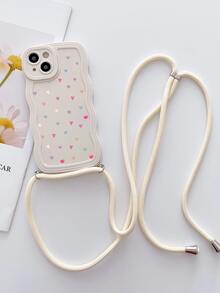 1 Ốp silicon có đường cắt chính xác & In hình trái tim & Dây đeo & Viền trắng bọc toàn bộ, Chống sốc, Unisex, Tương thích với iPhone 7/8/Se/7plus/8plus/X/Xs Max/Xr/11/11 Pro/12/12 Pro/13/13 Pro/14/14 Pro/1 Pro Max/12 Pro Max/13 Pro Max/14 Pro Max/14 Plus - trắng - Xem 2