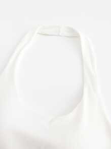 A Young Girl's Solid Color Neck Hanging Strap Tank Top With A Chest Pad And Neck Hanging Strap, Suitable For Women With Small Breasts In Summer. It Is A Slim And Versatile Design With A Beautiful Back That Can Be Worn Externally - White - View 4