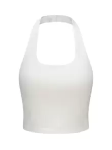 A Young Girl's Solid Color Neck Hanging Strap Tank Top With A Chest Pad And Neck Hanging Strap, Suitable For Women With Small Breasts In Summer. It Is A Slim And Versatile Design With A Beautiful Back That Can Be Worn Externally - White - View 2