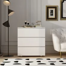 White Dresser Chest with 3 Drawers, Wooden Dresser Tower with Wide Storage Space, Dresser Closet for Nursery Living Room Bedroom Hallway