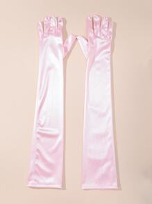 Bridal Satin Gloves For Formal Evening Party White Gloves Autumn Accessories - Pink - View 3