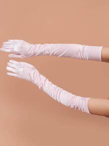 Bridal Satin Gloves For Formal Evening Party White Gloves Autumn Accessories - Pink - View 2
