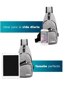 Mochila Cruzada Bluelander: Impermeable, Antirrobo y con Carga USB - Gris - Ver 7