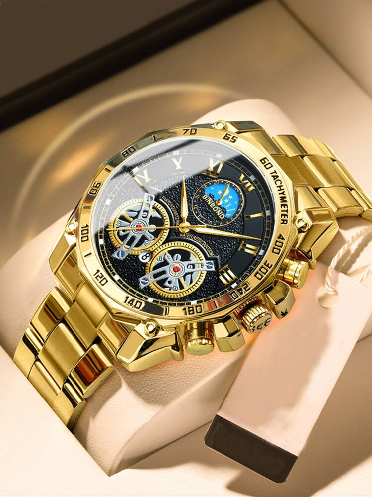 BINBOND ゴールド クォーツ腕時計 BINBONDビジネスゴールドラグジュアリーオリジナル手首防水ステンレス鋼ゴールデン男性腕時計男性用時計Relogio Masculino