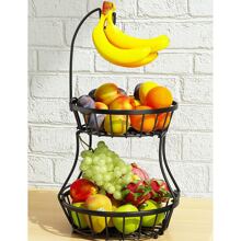 2 Tier Countertop Fruit Basket For Kitchen,Bread Vegetable Fruit Bowl Stand Detachable Metal Rectangular Wire Basket, Black Medium