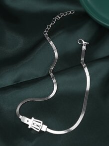 1pc Creative Design Snake Bone Chain With Belt Buckle Pendant Necklace, Personalized And Fashionable Accessory - Silver - View 3