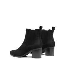 Women's Retro Elastic Chelsea Ankle Boots Fashion Low Chunky Block Heel Pointed Toe Fall Heeled Booties Shoes - 黑色絨面革 - 查看 5