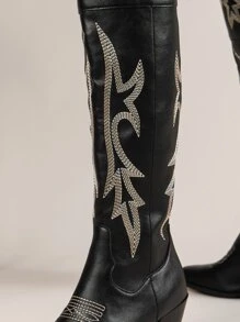 Novo Bota de Cowgirl de Estilo Western com Salto Grosso e Bordado em Estilo Vintage Resort
