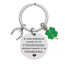 Street 1 件男女通用不锈钢钥匙扣，带幸运四叶草吊饰和励志语录 - 送给朋友或同事的礼物情人节情人节汽车配件包饰背包学校可爱哥特 Y2k 万圣节配件教师节包挂绳带身份证夹汽车配件包饰 - 銀色 - 查看 1