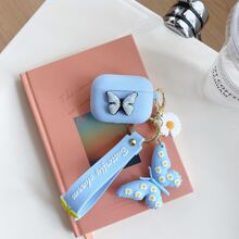 1 Set Estuche de AirPod de diseño de mariposa de silicona con un diseño de dibujos animados lindos y llavero