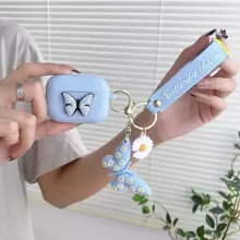 1 Set Estuche de AirPod de diseño de mariposa de silicona con un diseño de dibujos animados lindos y llavero