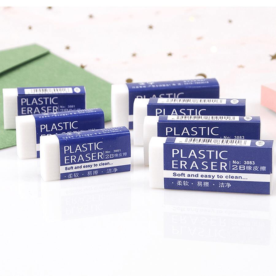 10pcs Stationery White 2b Eraser For Students' Exam And Drawing, Study Supplies - White - View 1