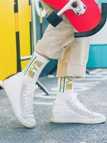 4双随机男士个性化字母印花街头嘻哈休闲中筒袜 - 彩色 - 查看 4