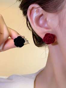 1 đôi Đỏ  Nhung Hình hoa hồng Bông tai stud - Xem 2