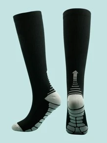 1 Pair Men's Outdoor Sports Fashionable Long Compression Socks - Black - View 1