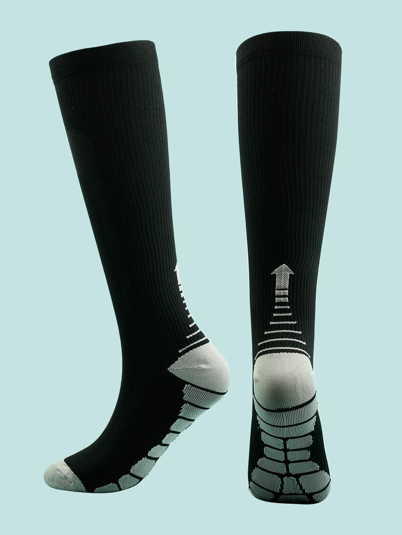 1 Pair Men's Outdoor Sports Fashionable Long Compression Socks - Black - View 1