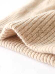 1頂女士100%純羊毛針織帽子,雙層加厚耳瓣,防風保暖,露孔設計,戶外休閒潮流韓式羊毛帽,秋/冬季 - 米色 - 查看 3