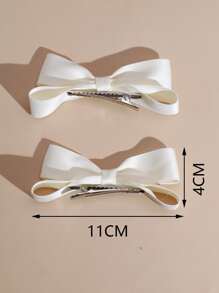 Set de 2 pasadores de pelo con lazo 3D satinado y brillante para mujer, accesorios de pelo simples y adorables para uso diario, decoración de fiestas y festivales, lindos clips de pelo para el Día de San Valentín, pinzas para el cabello, pasadores de pelo, barrettes, artículos escolares, elegantes, para universidad, atuendo de invierno para mujer, lazos - Beis - Ver 3