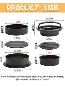 1 pieza tres en uno antiadherente circular carne tarta prensa Molde , hamburguesa carne prensa máquina Molde - Negro - Ver 2
