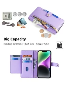keyunfei 附赠手机挂饰 1 件紫色防摔拉链钱包，多功能卡槽和搭扣设计，可斜挎，兼容 14/ S23/ P50 Pro/ 小米 11 Lite/ 红米 Note 11 Pro 5G/ Pixel 7a/ 荣耀 X9a/ OPPO Reno 5 Lite，国际版，非国内版 - 紫色 - 查看 3