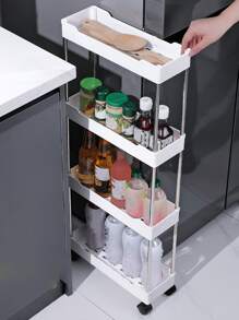 Carro rodante multifunción de 4 niveles con ganchos, ampliamente utilizado como estante de almacenamiento para baño, organizador de cocina, carrito para sala de estar, estante delgado para espacios estrechos, etc. - Blanco - Ver 1