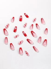 24 件聖誕主題短壓釘,法式尖頭設計,白色雪花和閃光,非常適合女士節日和日常穿著 - 彩色 - 查看 3