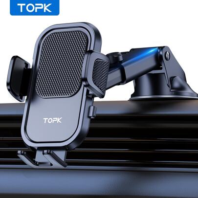  TOPK Car Phone Holder Car Navigation Bracket Dashboard Suction Cup Type Cellphone Holder Mount For Both Portrait And Landscape, Upgraded With Reinforced Suction Cup