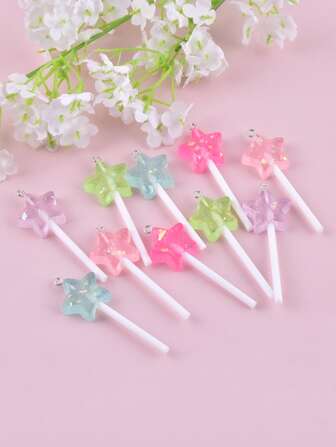 10入組樹脂五角星和棒棒糖形吊墜,適用於diy珠寶製作