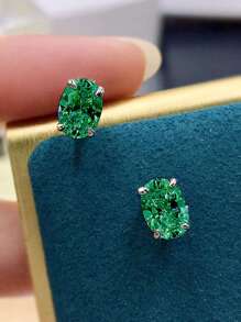 1 对优雅方晶锆石耳钉，适合女士婚礼订婚周年派对珠宝情人节礼物、妈妈、母亲、母亲节、礼物 - 綠色 - 查看 3