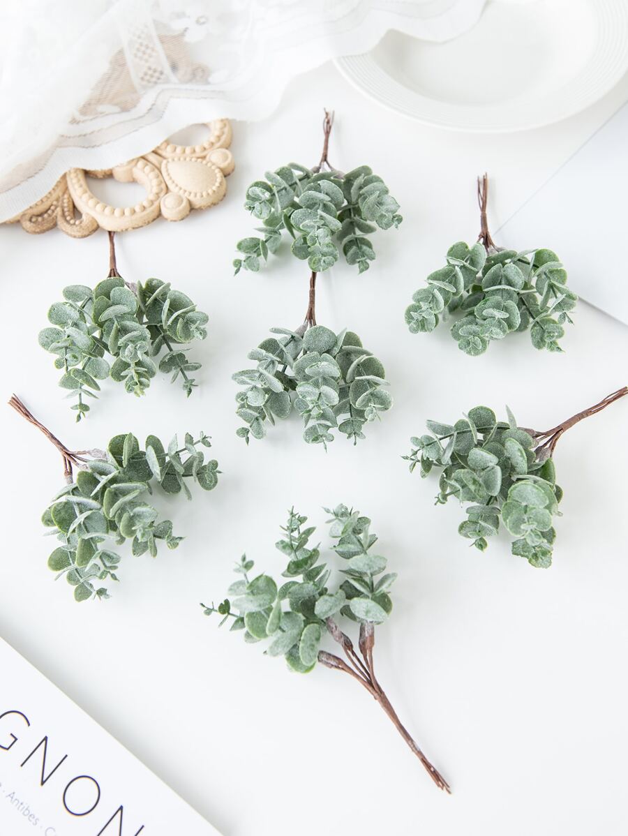 1 捆（6 头）人造植物、迷你桉树叶字母、花束 DIY、花环材料、糖果盒配件、家庭婚礼装饰、新娘手腕花、胸花、头花材料、情人节礼物、新年装饰、生日派对蛋糕配件、假植物、秋季装饰、房间、书桌、花园装饰、房间装饰用品、情人节、礼物 - 軍綠色 - 查看 1