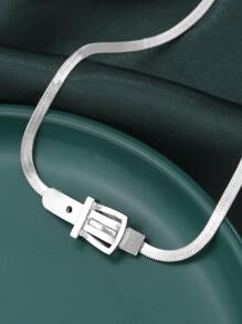 1pc Creative Design Snake Bone Chain With Belt Buckle Pendant Necklace, Personalized And Fashionable Accessory - Silver - View 4