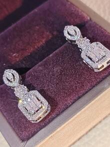 MOONSO 1 Mặt dây chuyền đá Zirconia trắng thanh lịch và thời trang, đa năng cho tiệc tùng, hàng ngày, hẹn hò, quà tặng ngày lễ, hoa tai nữ E007 - trắng - Xem 2