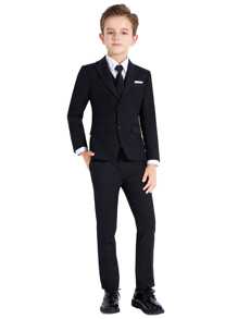 Boys Suits 4-Pieces Suit Set Toddler Tuxedos Dresswear Ring Bearer Outfit Wedding Blazer Pants Shirts Tie Formal Suits For Kids Black Size 4-14Y