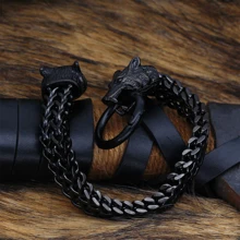 新款男士黑色串珠手链，复古个性化狼头设计，男士珠宝礼品 - 黑色 - 查看 2