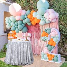 1塊銀色亮片圓桌布連閃亮的白色布,完美適用於婚禮、生日派對、嬰兒派對等場合 - 銀色 - 查看 5