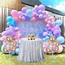 1塊銀色亮片圓桌布連閃亮的白色布,完美適用於婚禮、生日派對、嬰兒派對等場合 - 銀色 - 查看 4