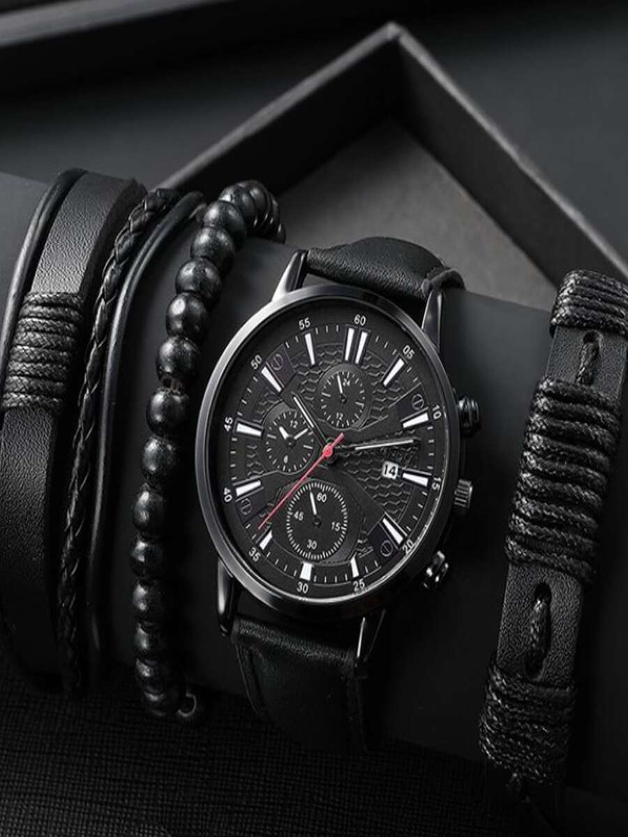 Set Reloj Caballero Negro Con Pulseras Hombre - Negro - Ver 1