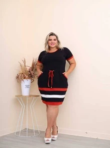 Vestido Midi Manga Curta Cordão e Bolso Moda Evangelica Casual - Laranja Queimado - Visão 5