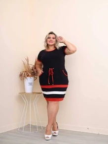 Vestido Midi Manga Curta Cordão e Bolso Moda Evangelica Casual - Laranja Queimado - Visão 2