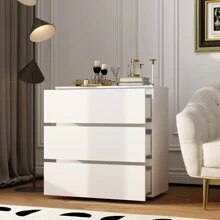 White Dresser Chest with 3 Drawers, Wooden Dresser Tower with Wide Storage Space, Dresser Closet for Nursery Living Room Bedroom Hallway