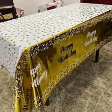 1pc Disposable Tablecloth - Waterproof, Oil-proof & Reusable - Perfect for Birthday Parties, Home Decor & More - Gold - View 1
