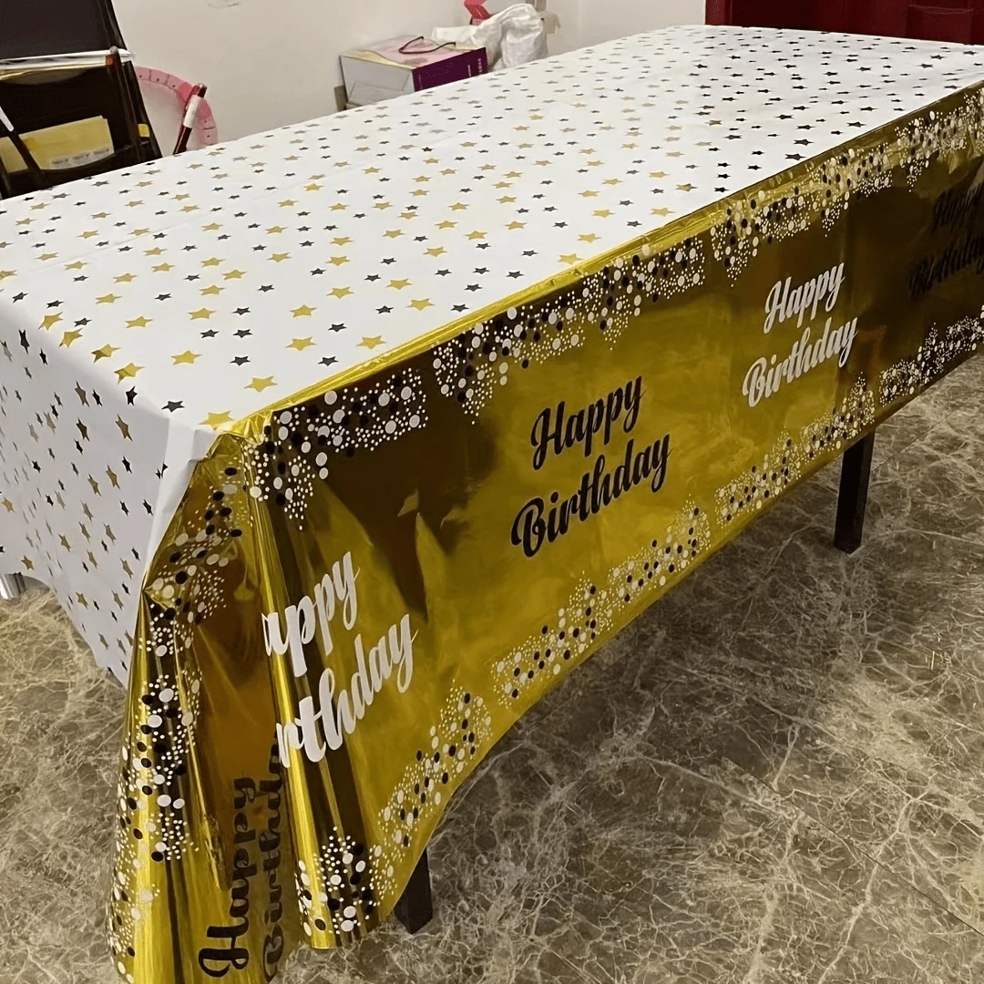 1pc Disposable Tablecloth - Waterproof, Oil-proof & Reusable - Perfect for Birthday Parties, Home Decor & More - Gold - View 1