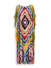 Tie Dye Batwing Sleeve Split Thigh Cover Up House Dress