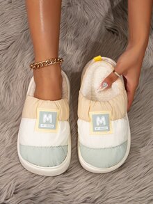 Của phụ nữ Màu xanh lá Không thấm nước Dép đi trong nhà , M Thiết kế chữ cái & Ba màu Chất vải , Chống trượt Plush ấm áp Dép đi trong nhà - màu xanh lá - Xem 5