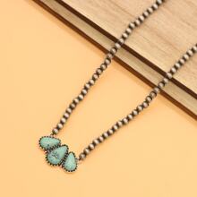 1pc Simple Women's Beaded Necklace In Bohemian Turquoise Andpearl Style Is Perfect For Everyday Wear And Party Gifts - Multicolor - View 5