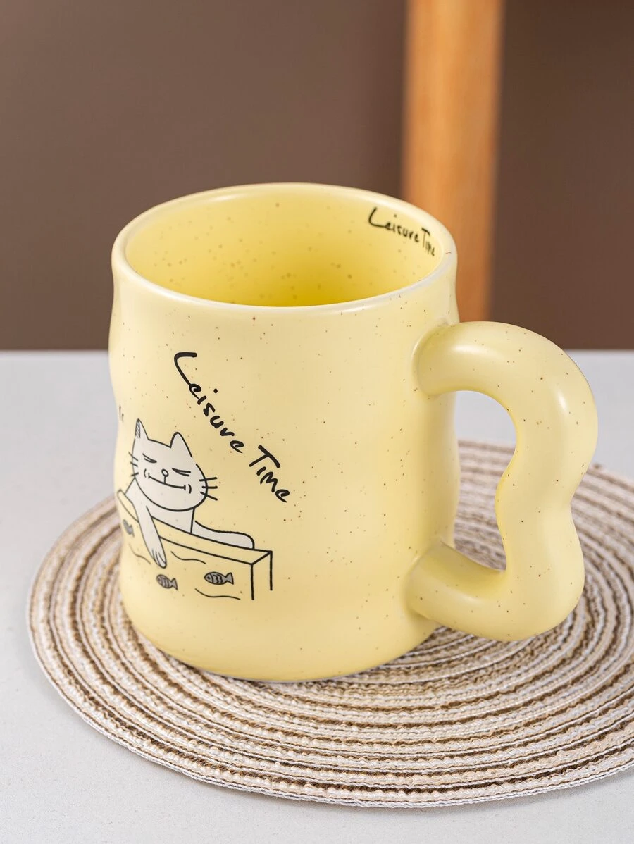 Yellow Cute Animal Cat Shaped Mug - Yellow - View 1