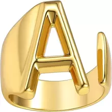 1 Stück Vergoldeter Kühner Initialring, Offener Verstellbarer Personalisierte Siegelring Für Frauen Mit Gravur