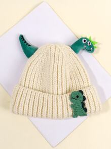 1 件裝男童保暖針織恐龍帽,適合秋冬日常佩戴 - 米色 - 查看 3