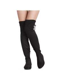 Women's Faux Suedes Over The Knee Thigh High Flat Boots - 黑色 - 查看 9